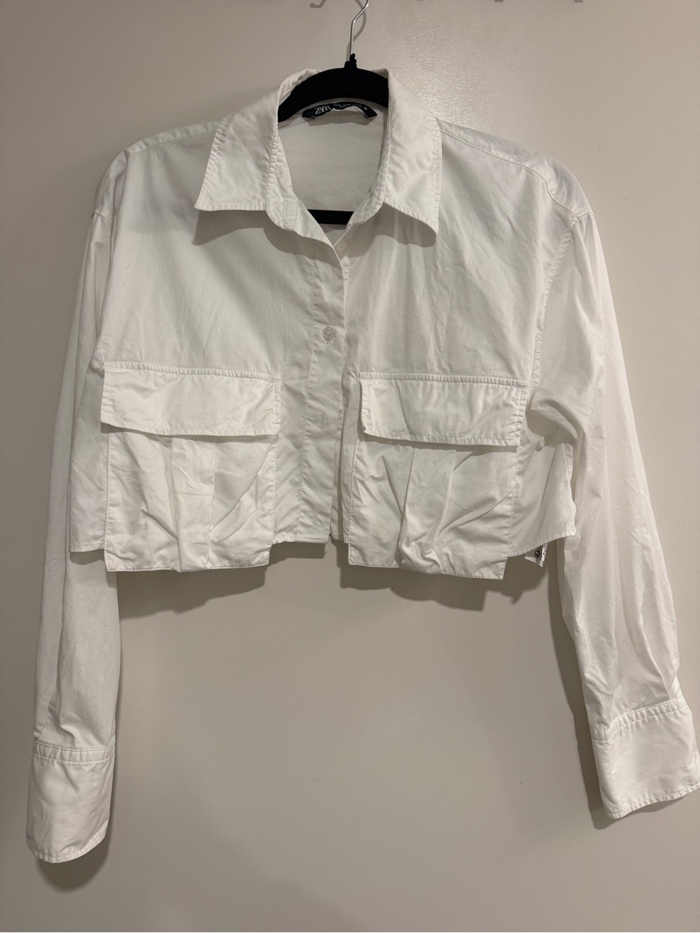 Zara White Cropped Button-Front Utility Jacket